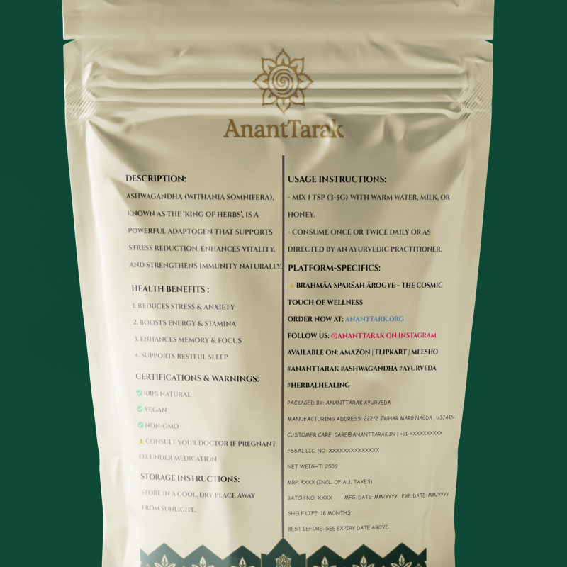 Ashwagandha Root Powder 100g – Pure Ayurvedic Churna for Stress Relief, Energy ,Immunity & Vitality Booster| AnantTarak